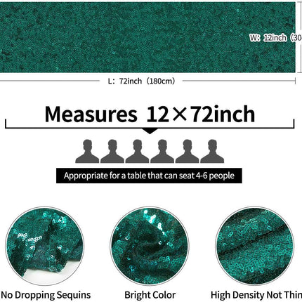 6 Packs 12 X 72 Inches Hunter Green Sequin Table Runner, Glitter Runner for Birthday Party Supplies Decorations Wedding Bachelorette Holiday Celebration Bridal Shower Baby Shower