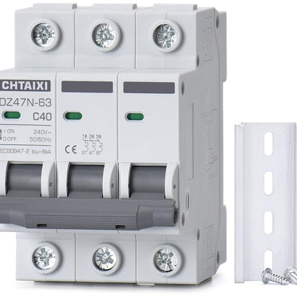 3 Pole DIN Rail Mount Circuit Breaker, 40 Amp 240V AC Miniature Circuit Breaker, Thermal Magnetic Trip AC Disconnect Switch MCB C40