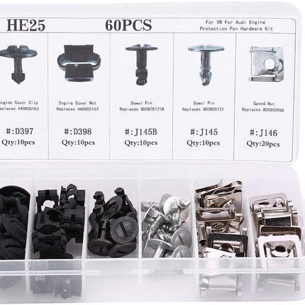 60Pcs Engine Undertray Cover Clips Bottom Metal Screw Bolt Kit for Audi VW
