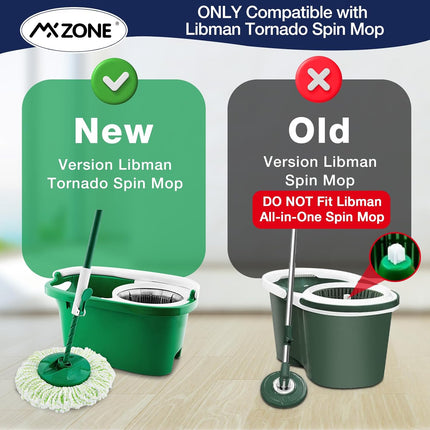 3 Pack Mop Head Replacement for Libman Tornado, Spin Mop Replacement Head ONLY Compatible with Libman, Easy to Replace, Machine Washable, Green and White (NOT for Old Version)
