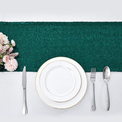 6 Packs 12 X 72 Inches Hunter Green Sequin Table Runner, Glitter Runner for Birthday Party Supplies Decorations Wedding Bachelorette Holiday Celebration Bridal Shower Baby Shower