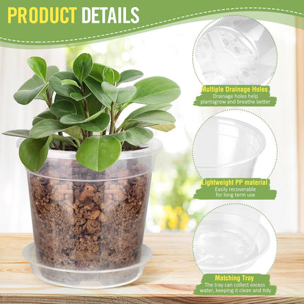 8/7/6/5/4 Inch Clear Nursery Pots with Drainage and Saucers, 10 Pack Clear Pots for Plants, Nursery Pots for Flowers, Succulents Outdoor Indoor