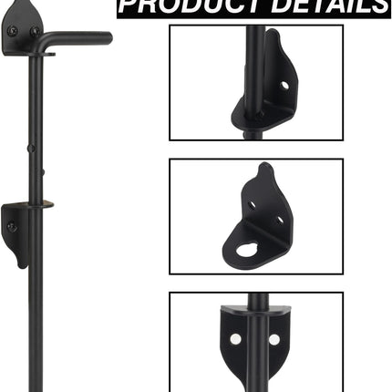 12" Cane Bolt Heavy-Duty Drop Rod for Gate, Gate Ground Latch for Wooden Fences Metal Gates Doors, Metal Gates Doors Stopper for Gate Ground, Wrought Iron Gate Latches, Black Finish(1 Pack)