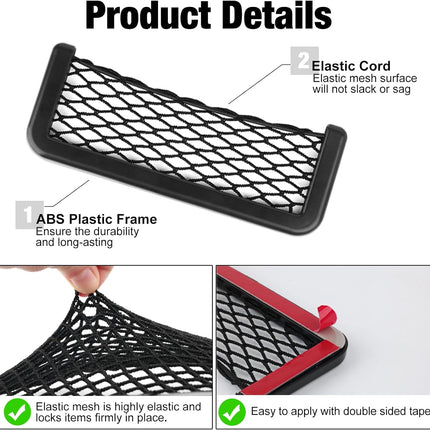 ABS Plastic Frame Automotive Cargo Nets Car Net Pocket Phone Car Mesh Net Holder RV Storage Boat Cargo Pocket Organizer Framed Mesh Net Pocket with Screws for Auto RV Net(2, 8 X 3.1 Inch)
