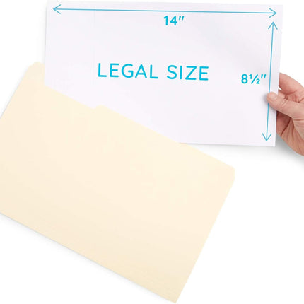 Blue Summit Legal File Folder, 100 per Box, 1/3 Tab Manila Legal Folder for Organizing and File Storage