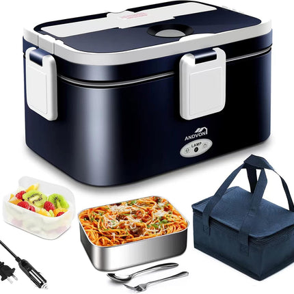 80W Fast Heating Electric Lunch Box for Men Gift-1.8L Large-Capacity Portable Food Heater for Adults-Leakproof 3-In-1 Heated Food Warmer for Car/Work with SS Fork&Spoon and Carry Bag