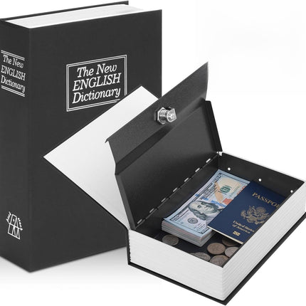 Diversion Book Safe with Key Lock, Secret Safe Metal Lock Box, Money Storage Collection Box, 9.5" X 6.2" X 2.2", Black Large