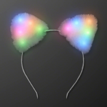 Soft Furry Light up Cat Ears Kitty Headband with Multicolor LED Lights