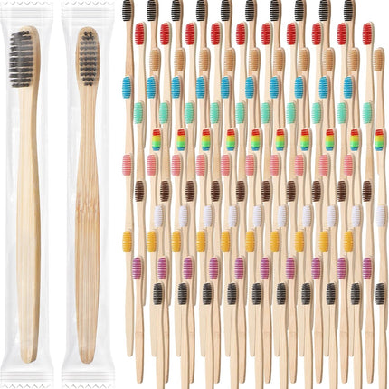120 Pcs Bamboo Toothbrushes Bulk, Soft Bristle Bamboo Toothbrush, Individually Wrapped for Adults Travel Family Hotel Party, 7 Inch 12 Color