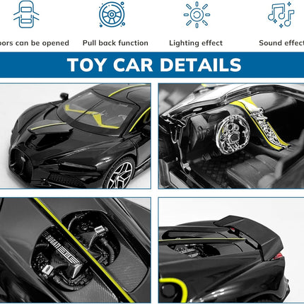 Car Toys for Boys 1 32 Diecast Cars Collectibles Car Model Kit,Metal Toy Car for Boys and Girls,Pull Back Cars with Lights and Sounds,Cars for Kids Ages 3-5（Black）