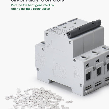 3 Pole DIN Rail Mount Circuit Breaker, 40 Amp 240V AC Miniature Circuit Breaker, Thermal Magnetic Trip AC Disconnect Switch MCB C40