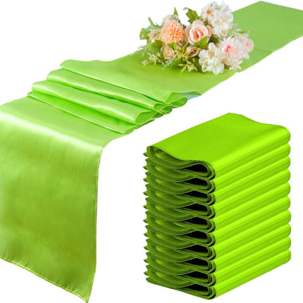 10 Pack Lime Green Satin Table Runners 12X108 Inches Party Table Runner Bright Smooth Table Runner Wedding Party Decorations for Table Green Table Runners