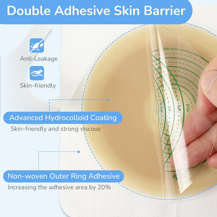 22Pcs Ostomy Supplies Colostomy Bags, 2-Piece Colostomy Bags, Two-Piece Drainable Pouches with Closure for Ileostomy Stoma Care, Cut-To-Fit, 70Mm Max (16 X Ostomy Bags+ 6 X Skin Barrier）