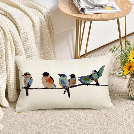 12X20 Lumbar Pillow Decorative Throw Pillows,Small Hand-Painted Outdoor Birds Pillowcases,Spring Summer Pillows Decorative Throw Cushion Covers Linen for Couch Sofa Teal Blue