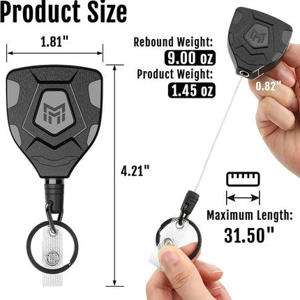 Heavy Duty Retractable Keychain with Belt Clip, ID Badge Reel Key Chain, Badge Holder with 31.5' Steel Cord and Key Ring, 9.0Oz, Black