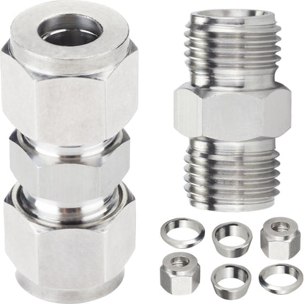 Metric 304 Stainless Steel Compression Union Tube Fitting, 12Mm Tubing OD (2 Pcs)