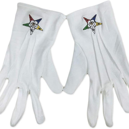 Order of the Eastern Star Hand Embroidered Cotton White Masonic Gloves