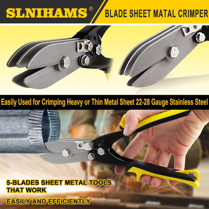 5-Blade Hand Crimper Sheet Metal Tools, Hvac Tool for 24-28 Gauge Duct Work Downspout and Stove Pipe, 10-1/2" Sheet Metal Crimper Gutter End Cap Duct Crimping Tool