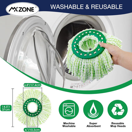 3 Pack Mop Head Replacement for Libman Tornado, Spin Mop Replacement Head ONLY Compatible with Libman, Easy to Replace, Machine Washable, Green and White (NOT for Old Version)