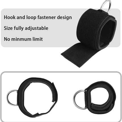 Ankle Wrist Cuffs Neoprene Padded Straps D-Ring Glute Kickback for Cable Machines Legs Exercise Adjustable Fitness