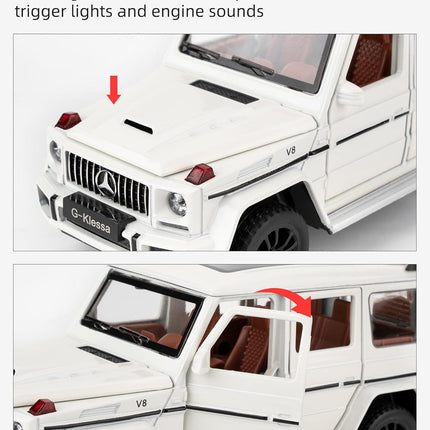 1/32 Scale Car Model Compatible for Collectible G63 AMG Diecast Toy Vehicle, Zinc Alloy Pull Back Toy Car with Sound and Light for Adult Boys Girls 3 4 5 6 7 8（White）