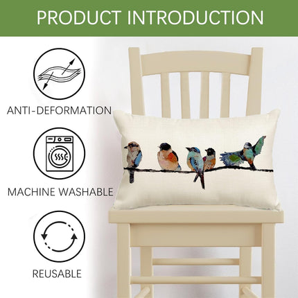 12X20 Lumbar Pillow Decorative Throw Pillows,Small Hand-Painted Outdoor Birds Pillowcases,Spring Summer Pillows Decorative Throw Cushion Covers Linen for Couch Sofa Teal Blue
