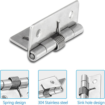 4 Pcs Spring Loaded Hinges for Cabinets, 2 Inch Length Stainless Steel Spring Hinges Self Closing