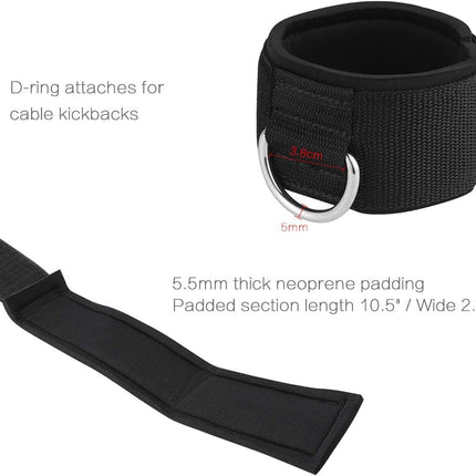 Ankle Wrist Cuffs Neoprene Padded Straps D-Ring Glute Kickback for Cable Machines Legs Exercise Adjustable Fitness