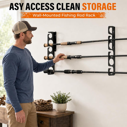 Fishing Rod Racks Wall or Ceiling Fishing Rod/Pole Rack Holder Storage Hook Holds Fishing Rods Wall Mounted for Garage Cabin and Basement