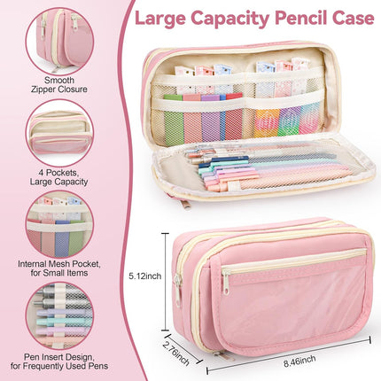 61 PCS Aesthetic School Supplies with Cute Pencil Case, Pastel No Bleed Highlighters, Gel & Erasable Pens, Mechanical Pencils, Refills, Complete Essentials Stationery Kit for Students (Pink)