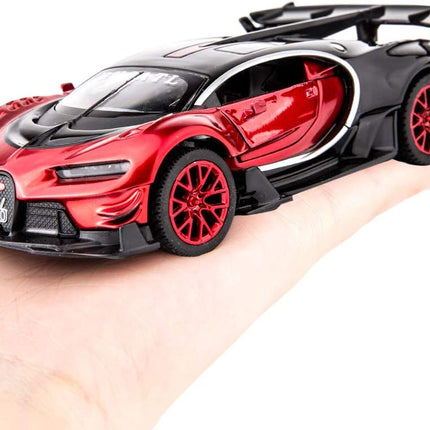 Bugatti Vision GT Supercar 1/32 Zinc Alloy Die Casting Pull Back Car Model Toy Sound and Light for Boy Girl Gift （Red）