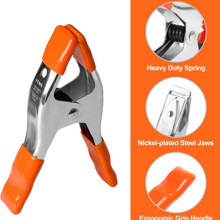 6-Inch, 4-Inch Heavy Duty Metal Spring Clamps Set, 2-Inch, 1-Inch Jaw Opening, with Protective Handles and Tips, 10-Piece