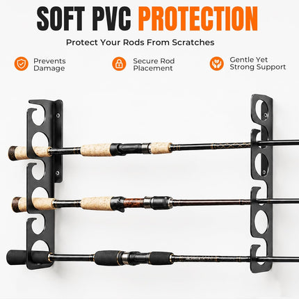 Fishing Rod Racks Wall or Ceiling Fishing Rod/Pole Rack Holder Storage Hook Holds Fishing Rods Wall Mounted for Garage Cabin and Basement