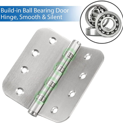 4'' Ball Bearing Door Hinges Stainless Steel Heavy Duty Hinges 4 X 4 Inch with 5/8 Inch Radius Corners Commercial Grade 3 Pack (Silver)