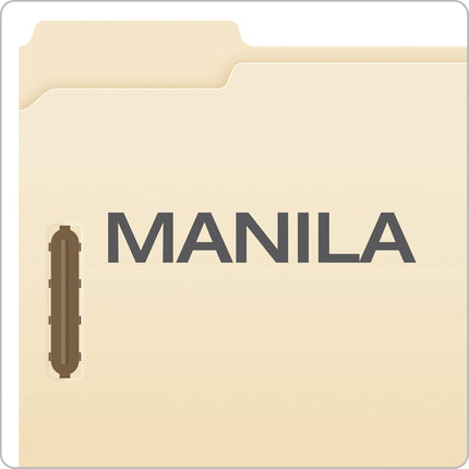 Fastener File Folders, 2 Fasteners, Pockets with Prongs, File Organizers for School, Home and Office, Letter Size, Manila, 1/3 Cut Tabs, in Left, Right, Center Positions, 50 per Box (FM213)