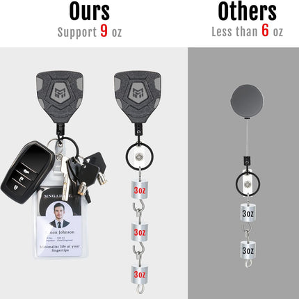 Heavy Duty Retractable Keychain with Belt Clip, ID Badge Reel Key Chain, Badge Holder with 31.5' Steel Cord and Key Ring, 9.0Oz, Black