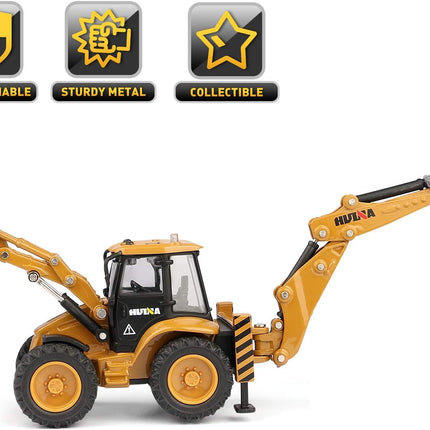 1/50 Scale Metal Diecast Backhoe Loader Toy, Metal Play Construction Vehicles Trucks Toy for Boys