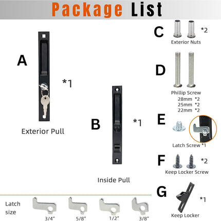 Sliding Glass Door Set, 6-5/8", Black - Patio Door Handle Replacement Thick Used on Both Left and Right-Handed. (Keyed)