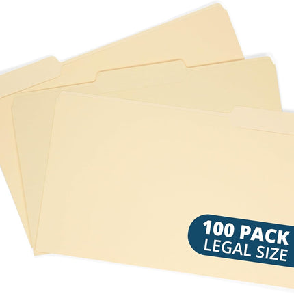 Blue Summit Legal File Folder, 100 per Box, 1/3 Tab Manila Legal Folder for Organizing and File Storage