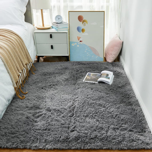 Area Rugs for Living Room Bedroom, Washable Non-Slip Fluffy Soft Grey Shag Carpet, Indoor Floor Gray 4X6 Fuzzy Shaggy Living Room Plush Rug for Kids Home Dorm Decor Aesthetic