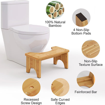 Bamboo Toilet Stool, Wooden Squatting Potty Stool for Adults, 7 Inch Toilet Stool Squat Adult, Non-Slip Wood Poop Stool for Bathroom, Portable Toilet Foot Pooping Steps for Kids