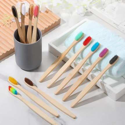 120 Pcs Bamboo Toothbrushes Bulk, Soft Bristle Bamboo Toothbrush, Individually Wrapped for Adults Travel Family Hotel Party, 7 Inch 12 Color