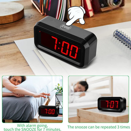 Alarm Clock, LED Digital Clock, Small Wall Clock, Battery Operated, Adjustable 3-Level Led Brightness, Dim Night Mode, 12/24Hr, Cordless, Constantly 1.2'' Digits Display for Bedroom/Travel,Easy to Set