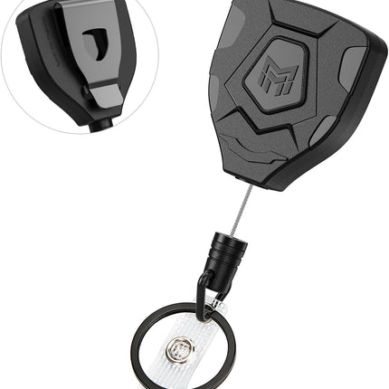 Heavy Duty Retractable Keychain with Belt Clip, ID Badge Reel Key Chain, Badge Holder with 31.5' Steel Cord and Key Ring, 9.0Oz, Black