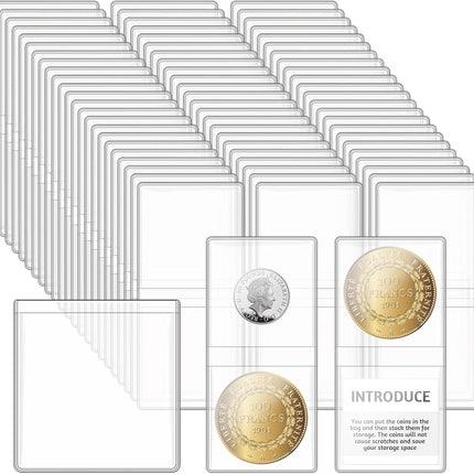 200 Pack Double Pocket Coin Flips, 2X2 Inch Clear Plastic Coin Sleeves for All Coins, Jewelry, Rings Earrings Gemstones Collection Supplies & Protectors (Double Rectangular)