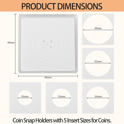 60 Pcs Coin Holders for Collectors, Clear Coin Cases with 5-Size Sponge Gaskets 20/25/30/35/40Mm, Plastic Coin Slabs and Coin Protectors for Silver Dollar Collectors Collection Supplies, White