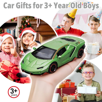 Toy Cars for Boys Age 3-12 1/ Small Diecast Metal Model Car Toys with Light and Sound Pull Back Sport Car for 3+ Years Old Kids Birthday (Green)