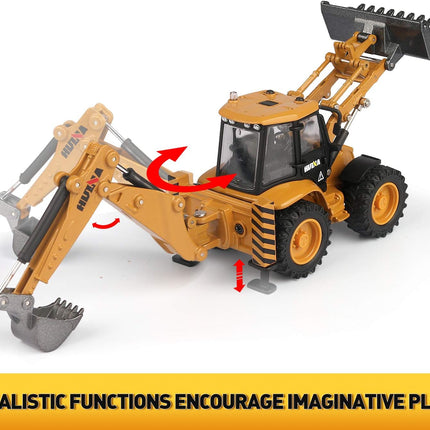 1/50 Scale Metal Diecast Backhoe Loader Toy, Metal Play Construction Vehicles Trucks Toy for Boys