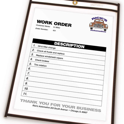 Stitched Shop Ticket Holders, Both Sides Clear, 8.5 X 11 Inches, 25 per Box (46911)