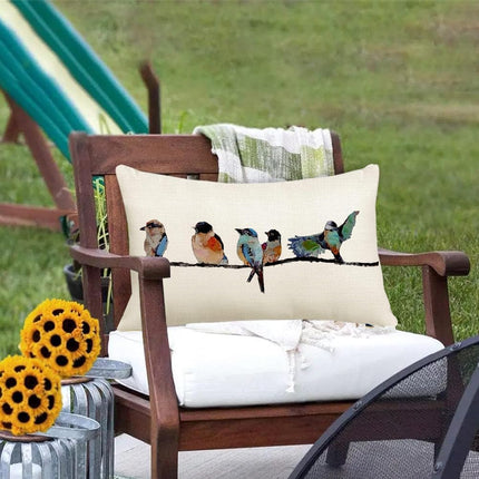 12X20 Lumbar Pillow Decorative Throw Pillows,Small Hand-Painted Outdoor Birds Pillowcases,Spring Summer Pillows Decorative Throw Cushion Covers Linen for Couch Sofa Teal Blue